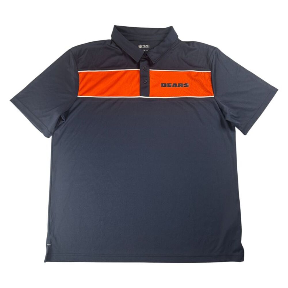 NFL Chicago Bears Men's Orange Stripe Polo Shirt in Navy Blue, Medium